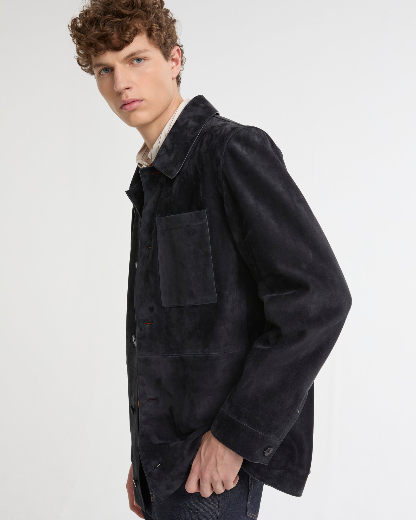 Suede-finish calfskin shirt jacket -Yves Salomon - New spring summer collection
