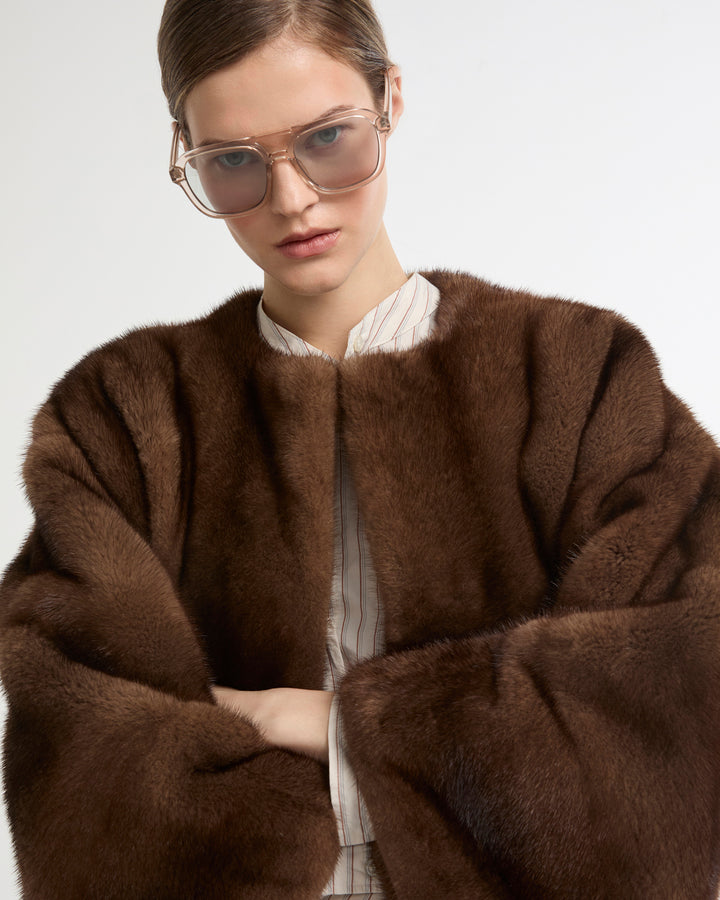 Short cape in long-haired mink fur -Yves Salomon - New spring summer collection