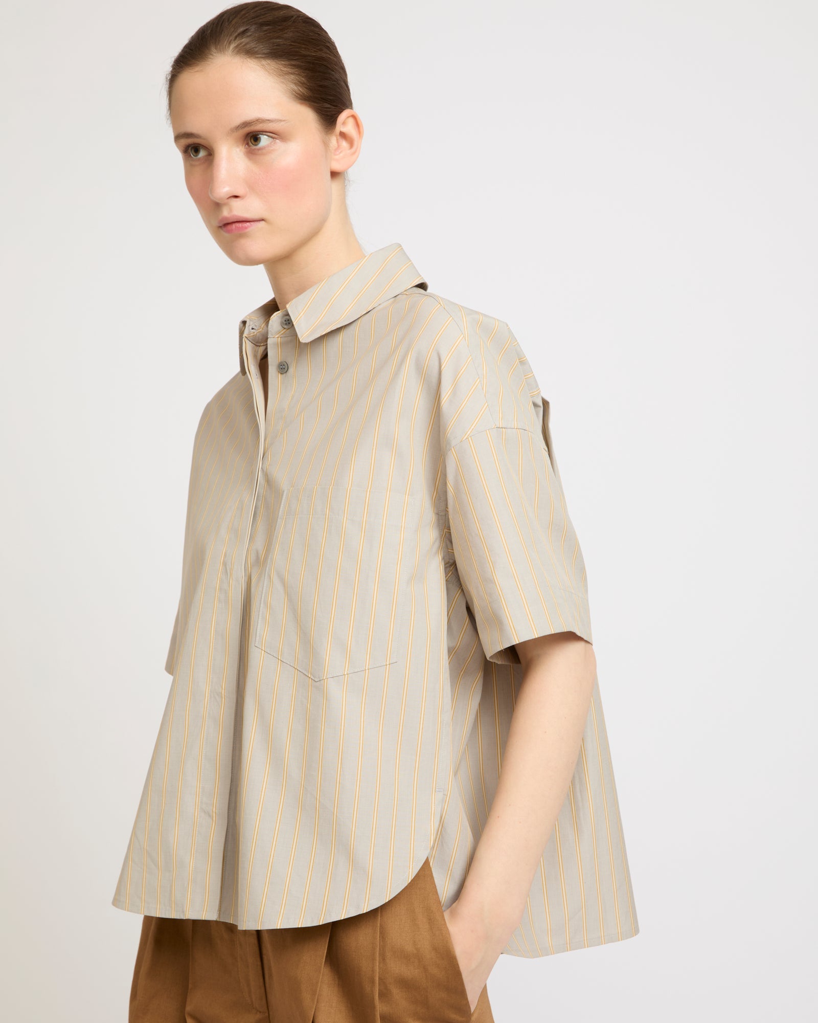 Summer sale - Short sleeve poplin shirt -Yves Salomon - New spring summer collection