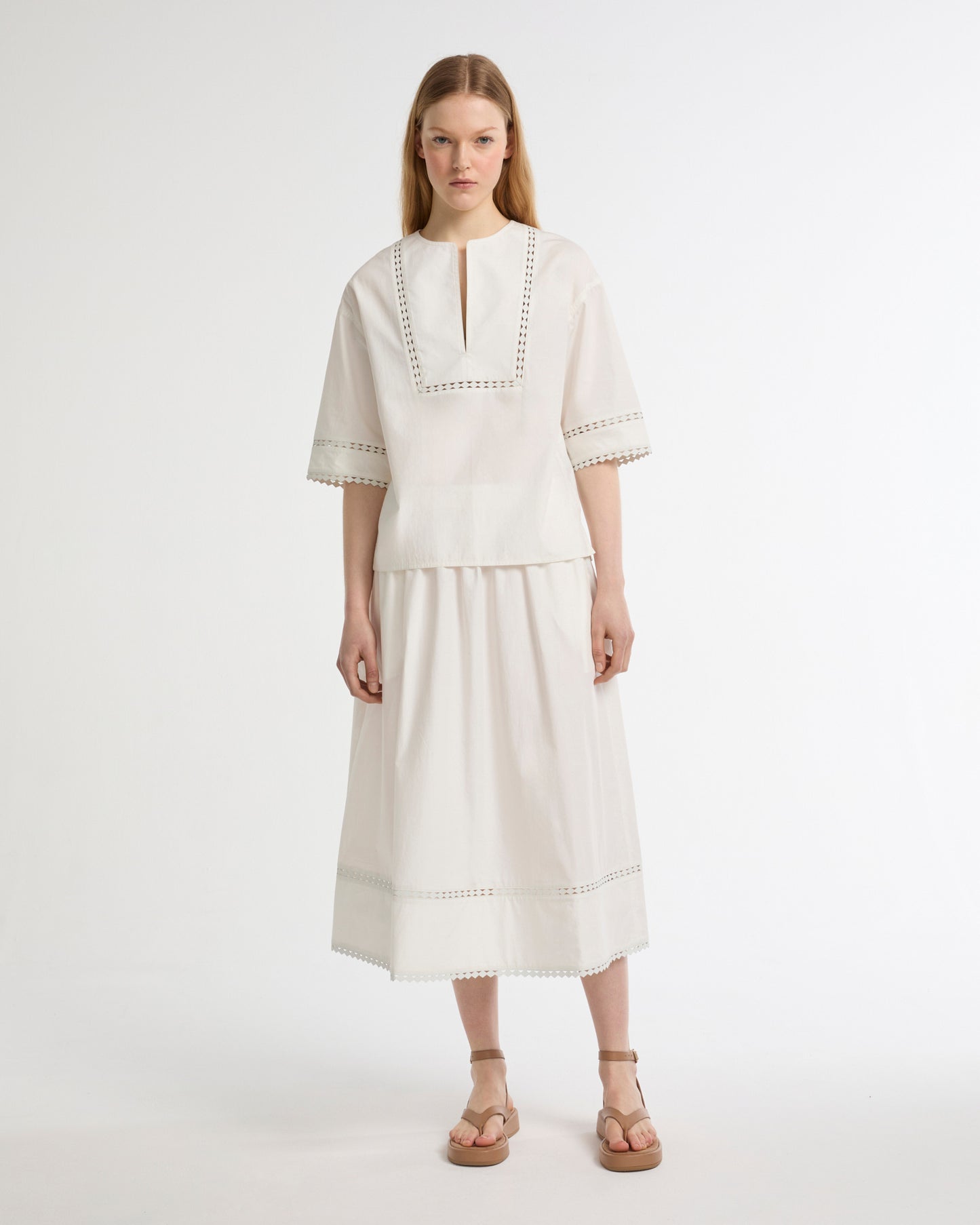 Short sleeve poplin blouse with leather details -Yves Salomon - New spring summer collection