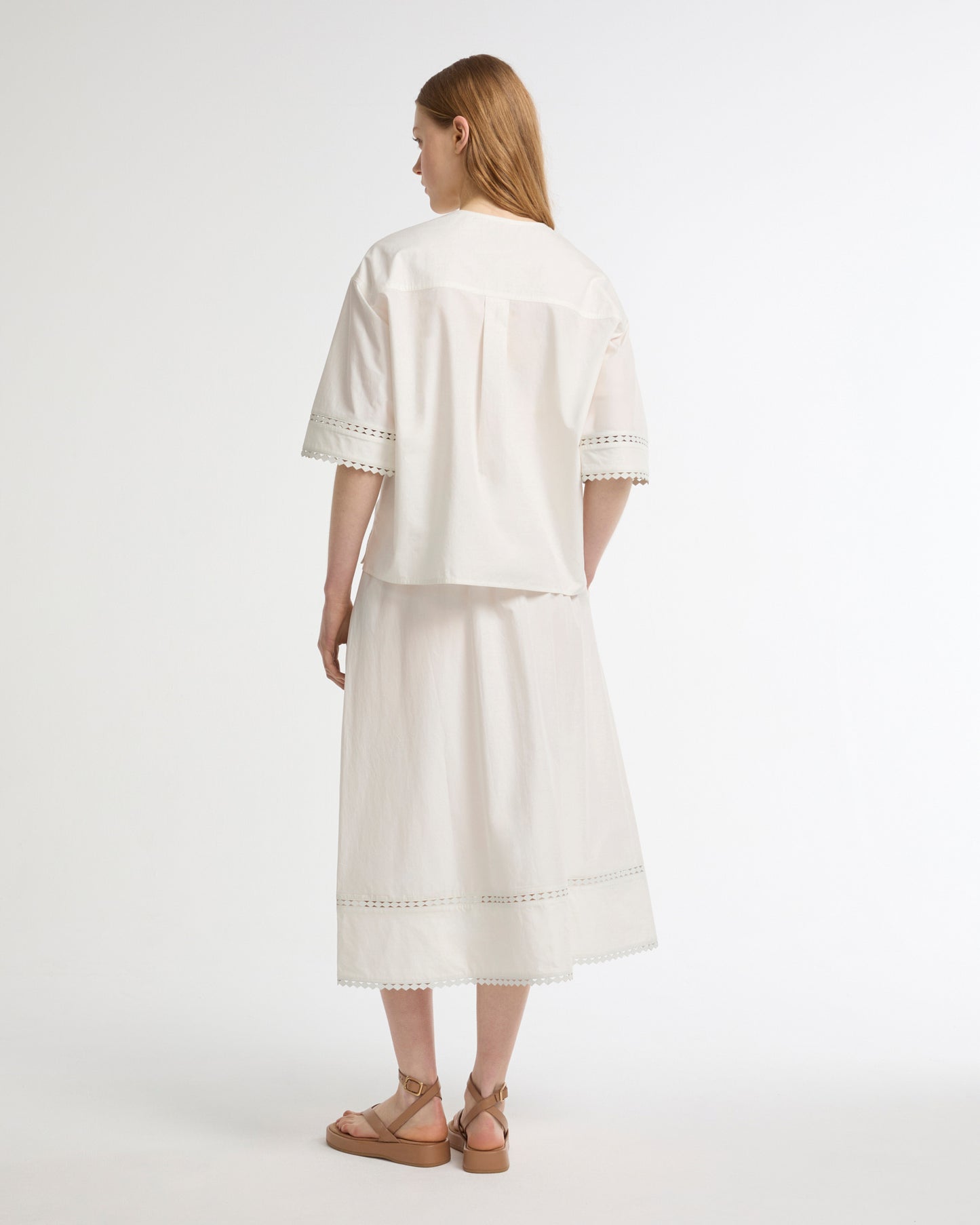 Short sleeve poplin blouse with leather details -Yves Salomon - New spring summer collection