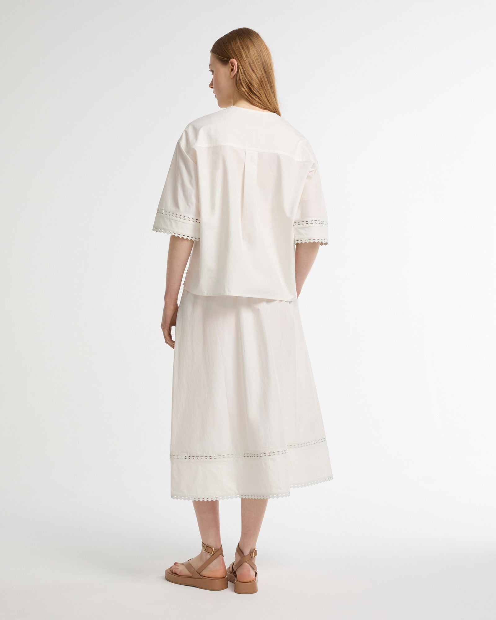 Short sleeve poplin blouse with leather details -Yves Salomon - New spring summer collection