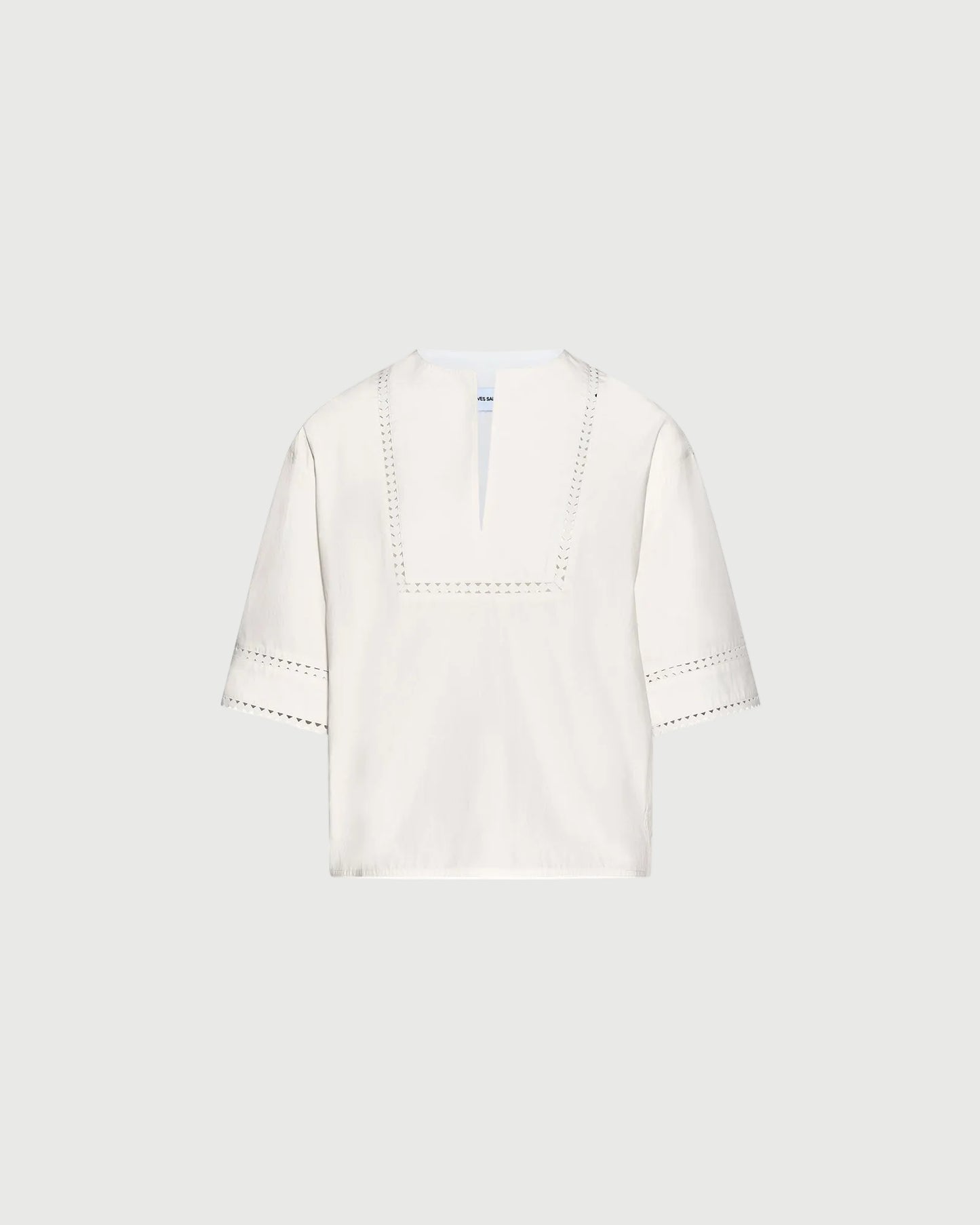 Short sleeve poplin blouse with leather details -Yves Salomon - New spring summer collection