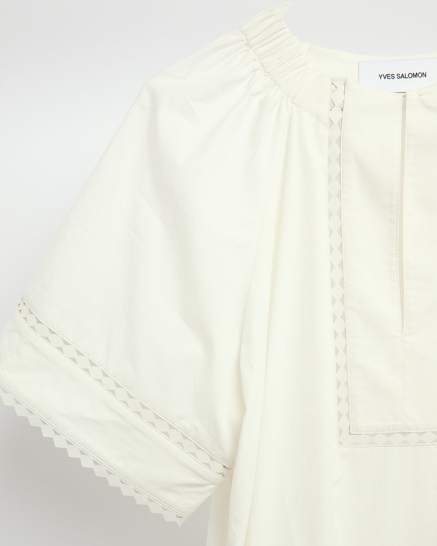 Short sleeve poplin blouse with leather details