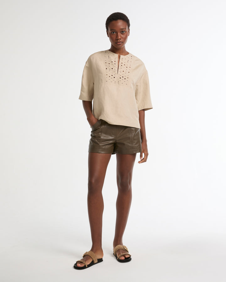 Linen embroidered short-sleeved blouse -Yves Salomon - New spring summer collection