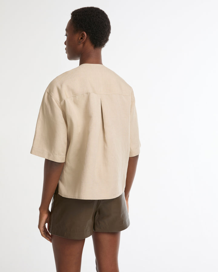 Linen embroidered short-sleeved blouse -Yves Salomon - New spring summer collection