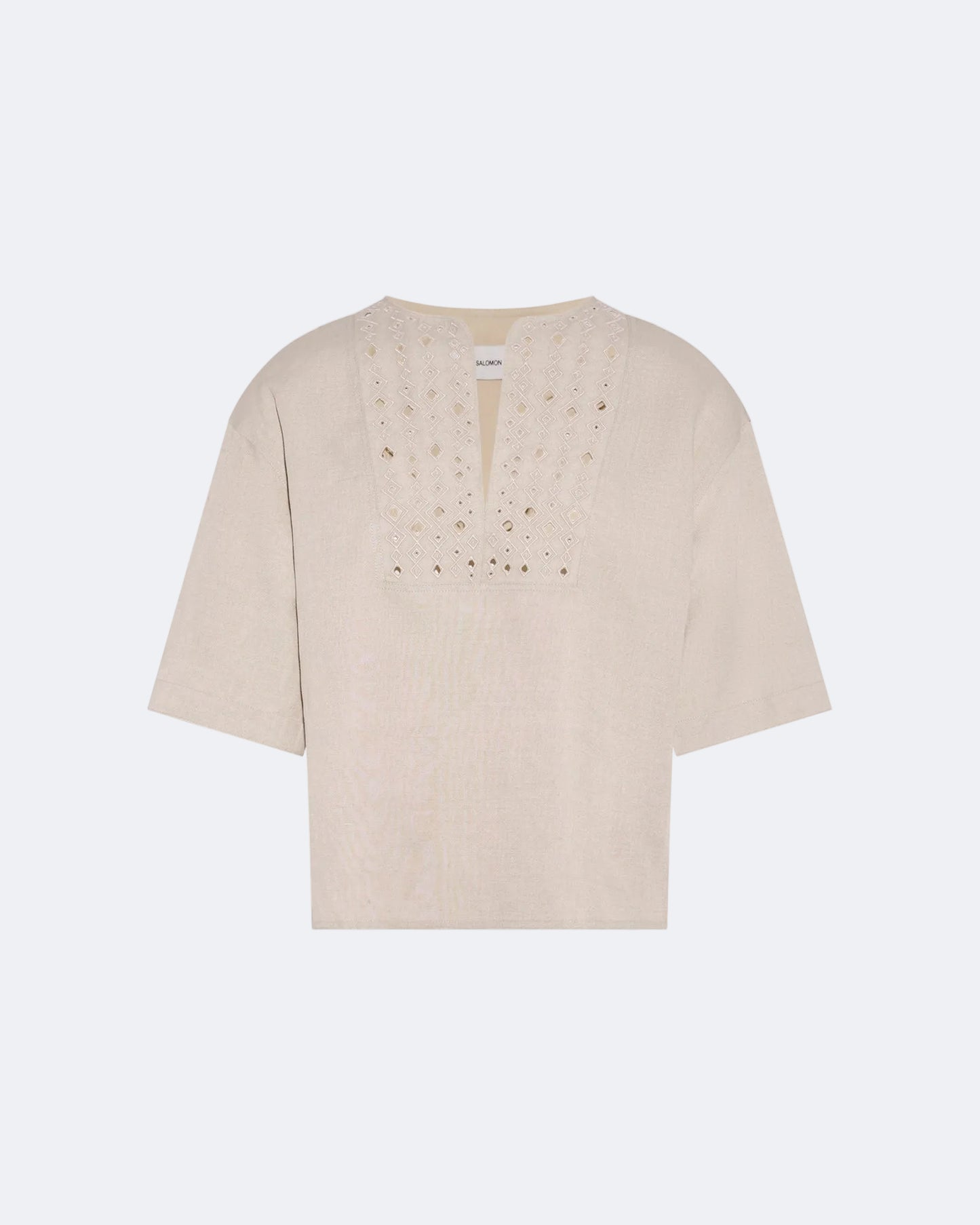 Linen embroidered short-sleeved blouse