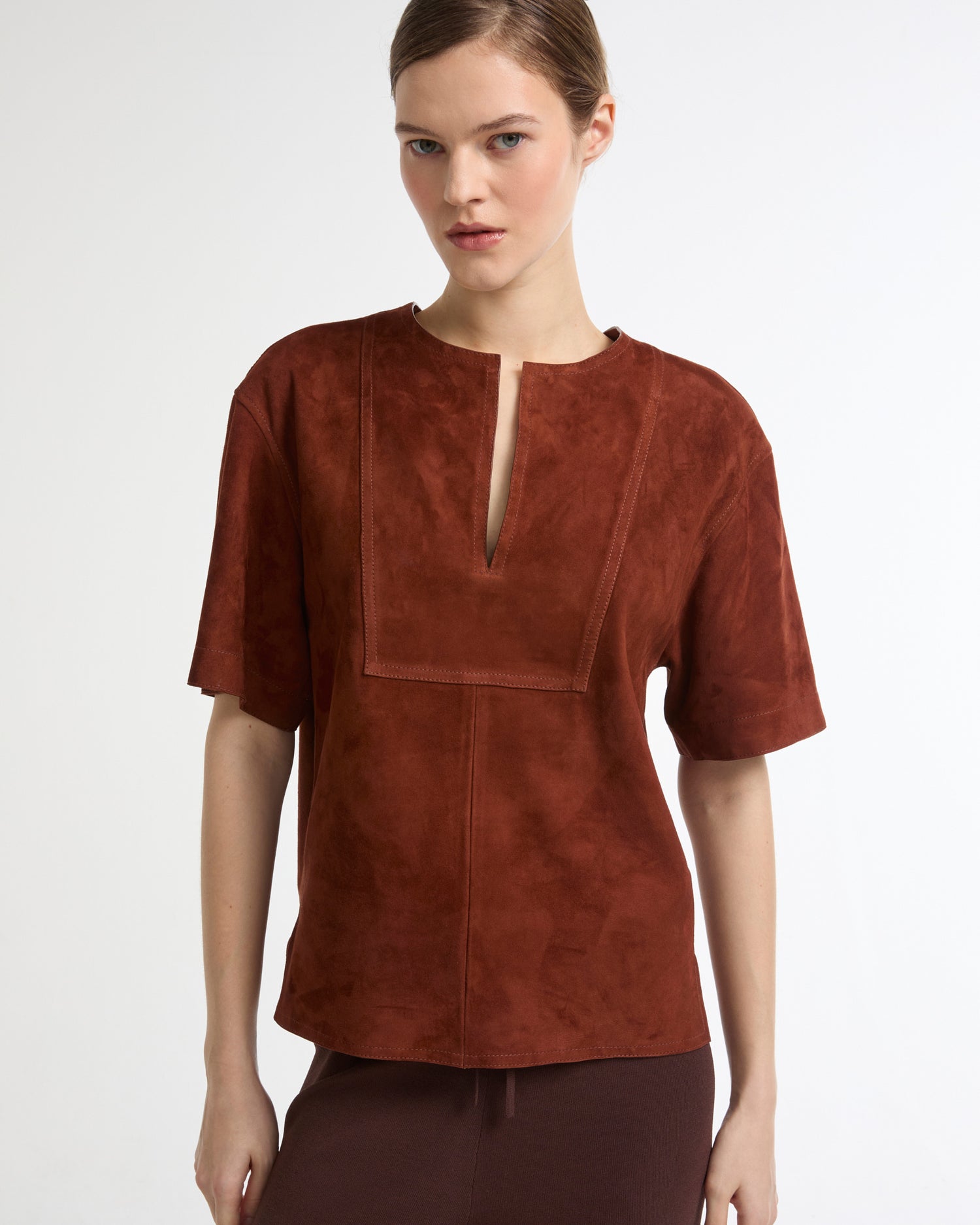 Summer sale - Double-sided lambskin short-sleeved blouse -Yves Salomon - New spring summer collection