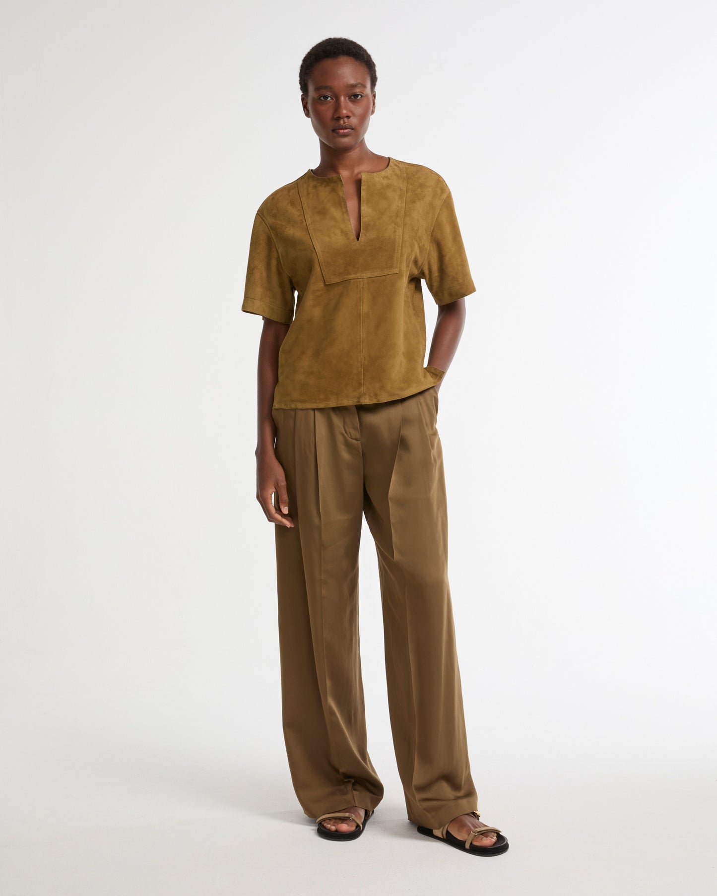 Double-sided lambskin short-sleeved blouse -Yves Salomon - New spring summer collection