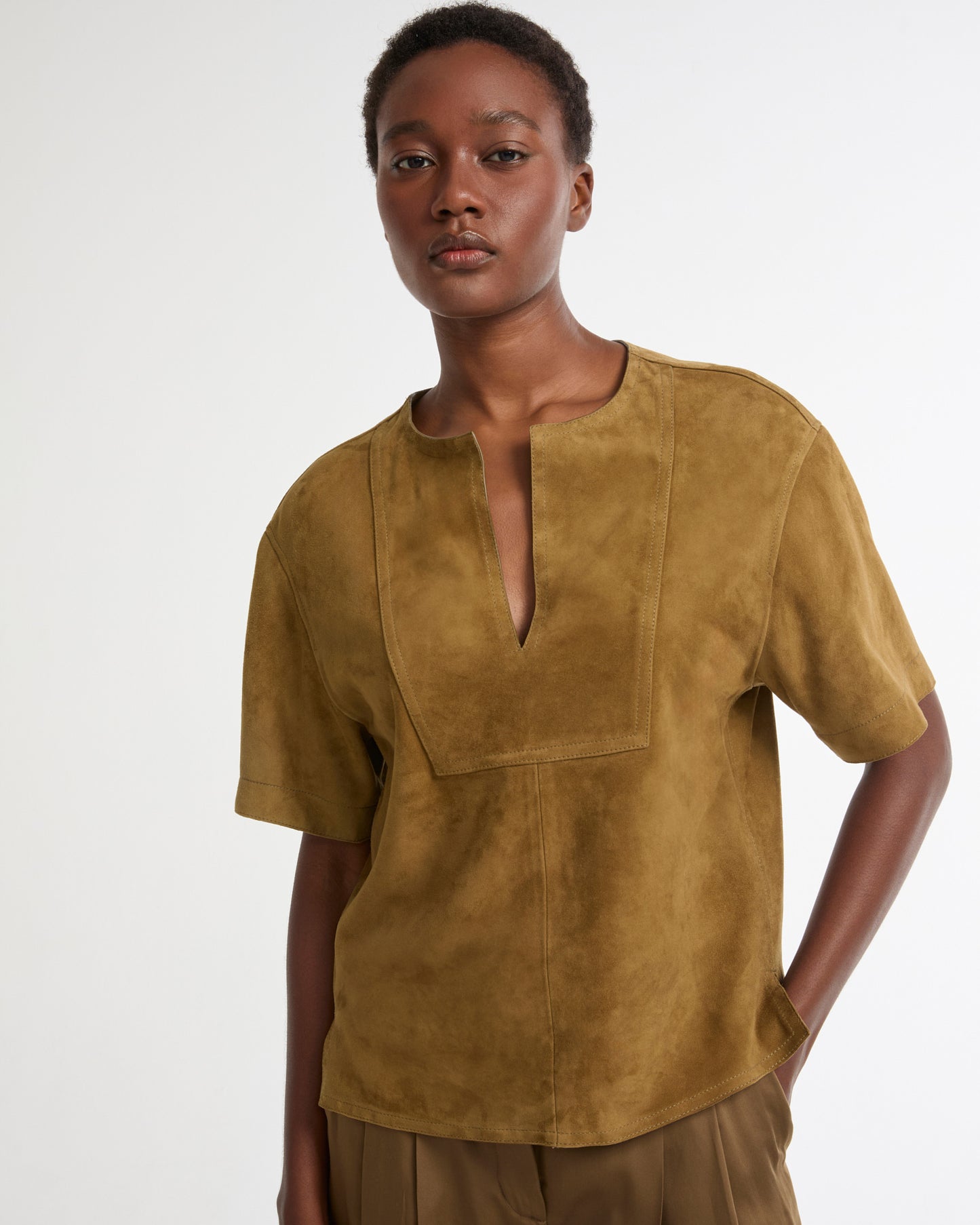 Double-sided lambskin short-sleeved blouse -Yves Salomon - New spring summer collection