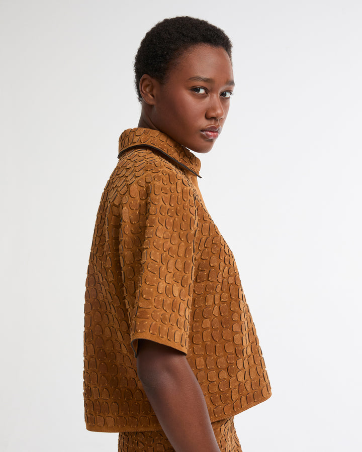 Embroidered suede calfskin shirt -Yves Salomon - New spring summer collection