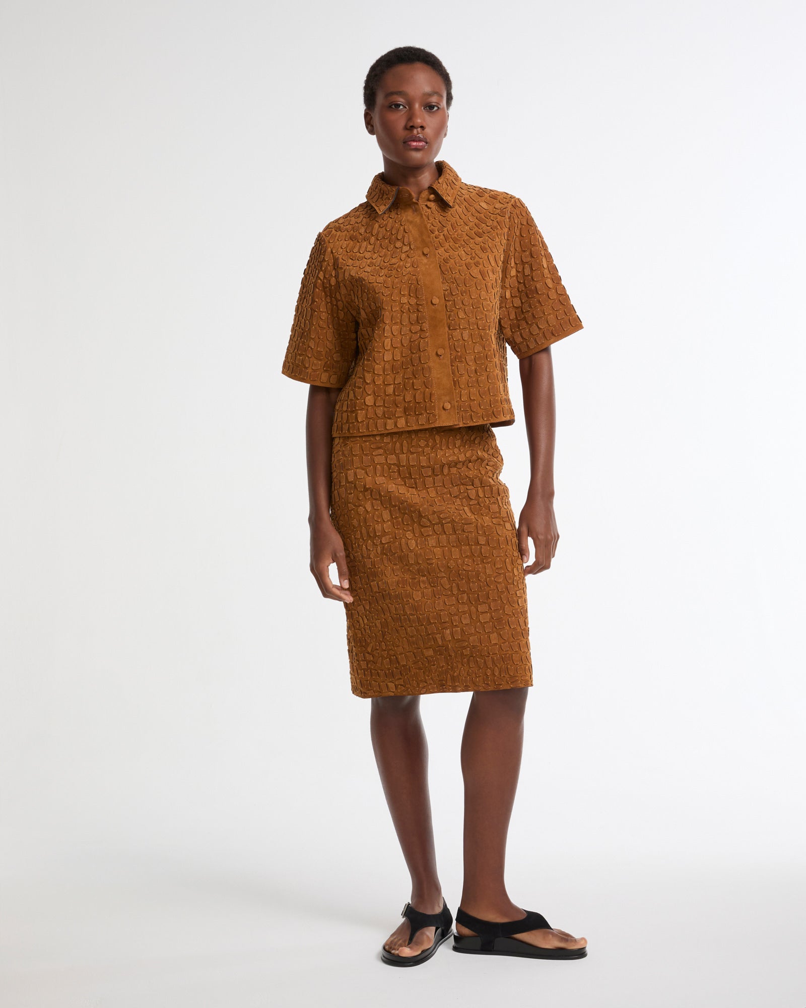 Embroidered suede calfskin shirt -Yves Salomon - New spring summer collection