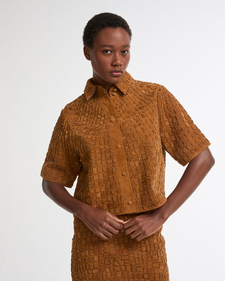 Embroidered suede calfskin shirt -Yves Salomon - New spring summer collection