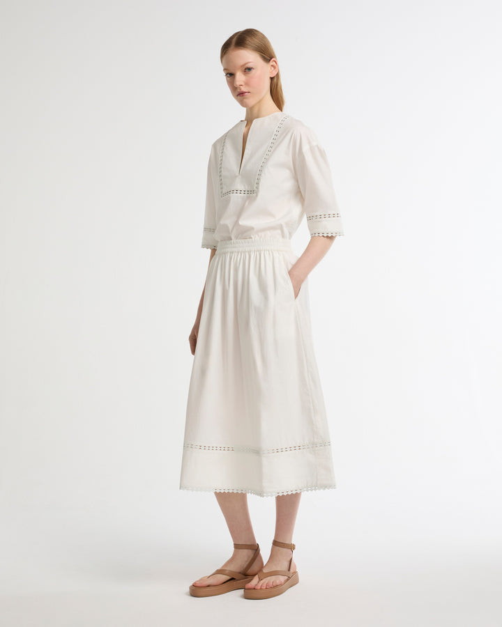 Poplin skirt with leather details -Yves Salomon - New spring summer collection