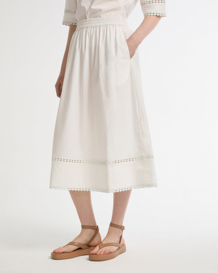 Poplin skirt with leather details -Yves Salomon - New spring summer collection