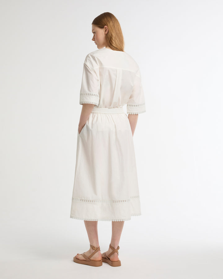 Poplin skirt with leather details -Yves Salomon - New spring summer collection