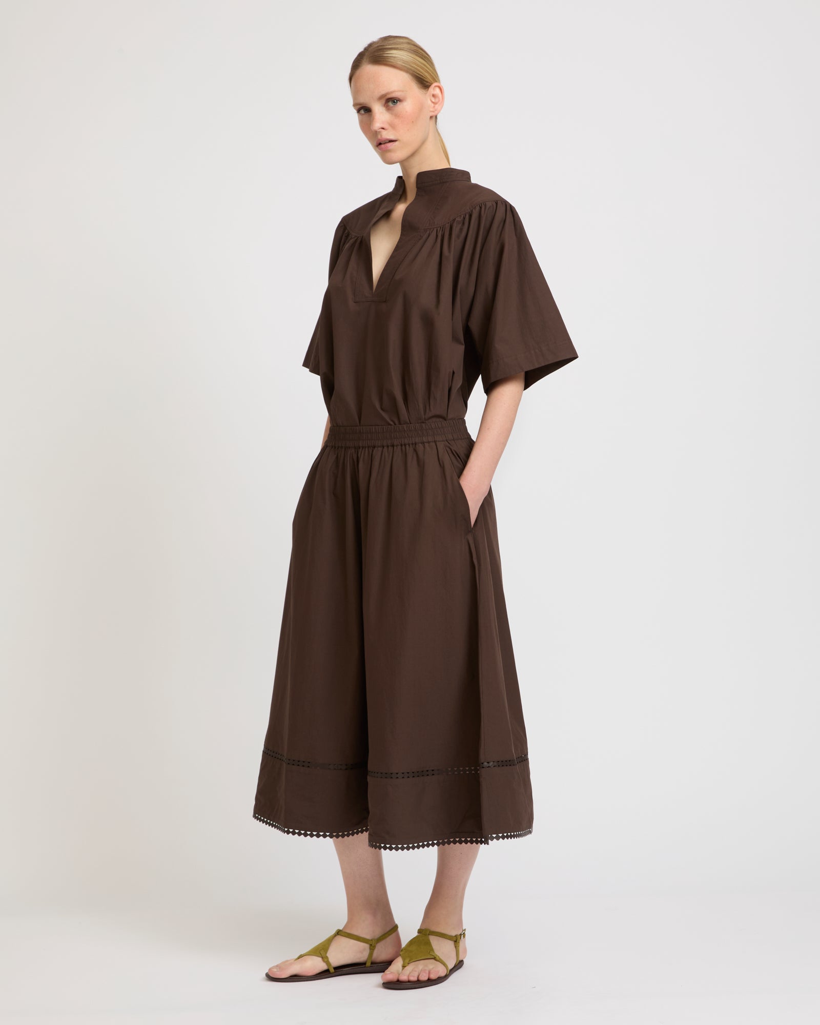 Poplin skirt with leather details -Yves Salomon - New spring summer collection