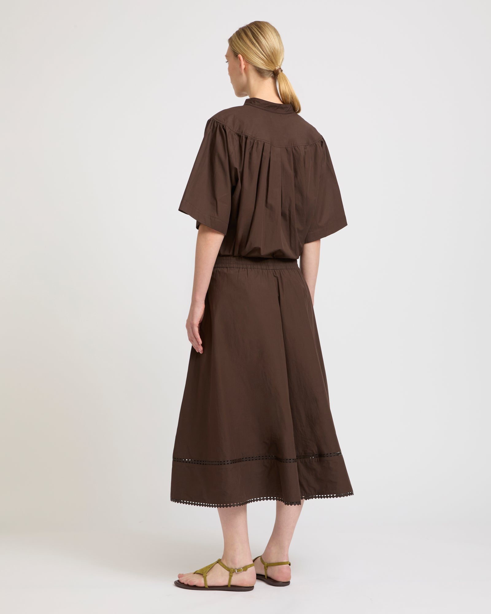 Poplin skirt with leather details -Yves Salomon - New spring summer collection