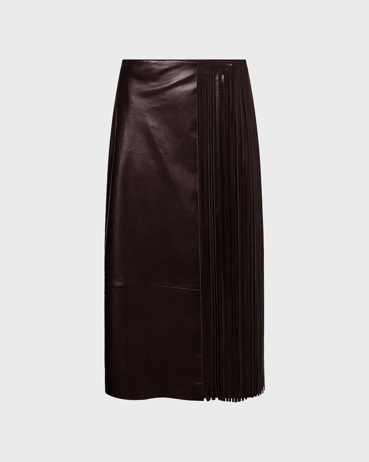 Leather fringe wrap skirt