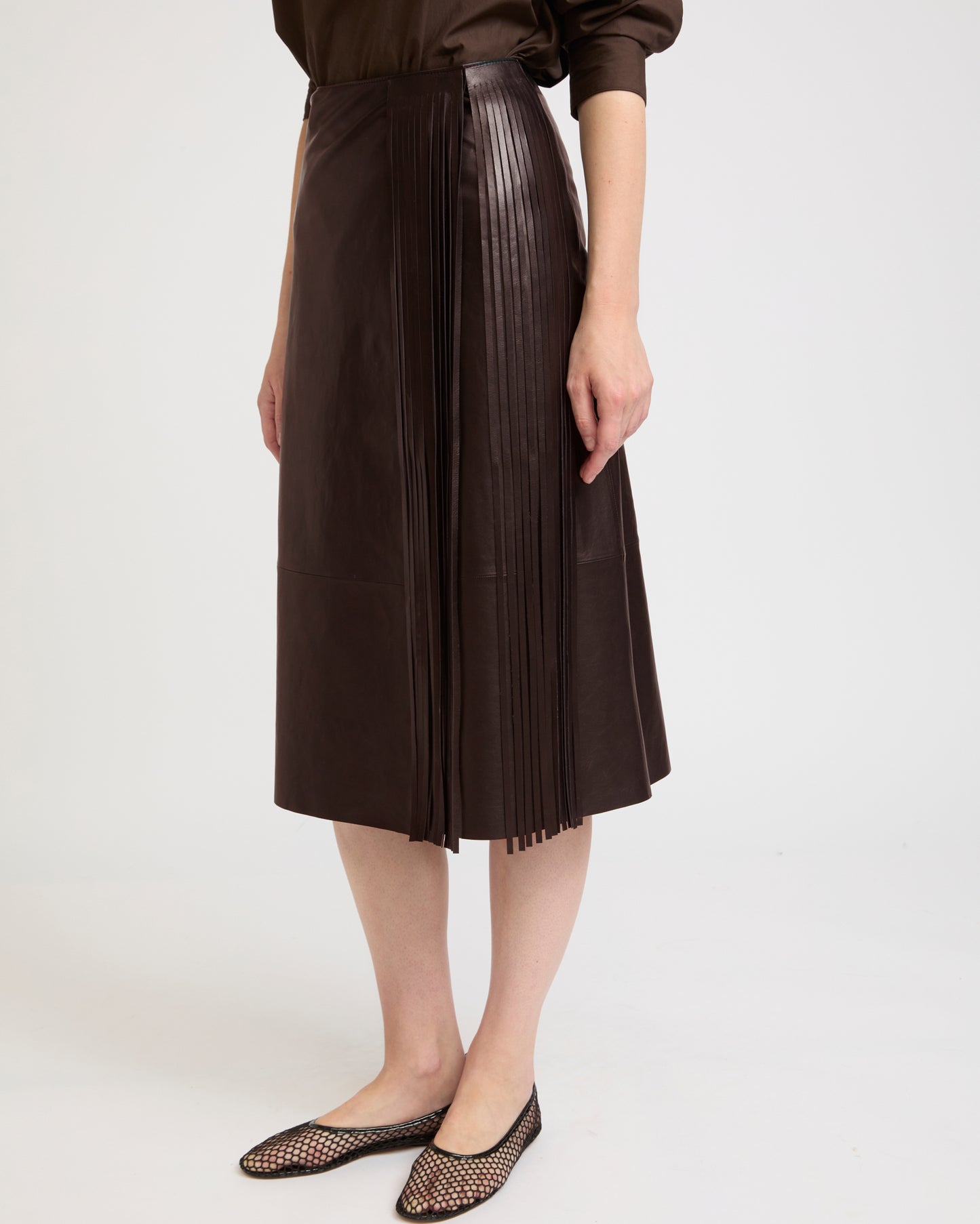 Leather fringe wrap skirt - Yves Salomon