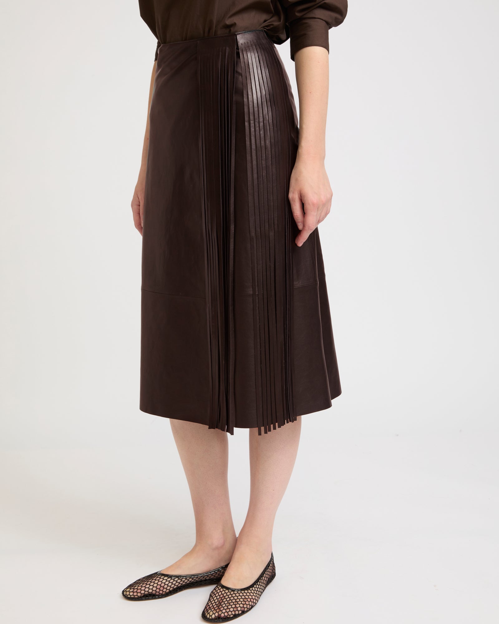 Leather fringe wrap skirt - Yves Salomon