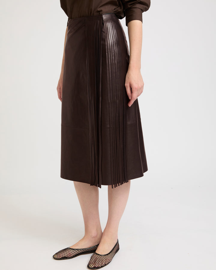 Leather fringe wrap skirt
