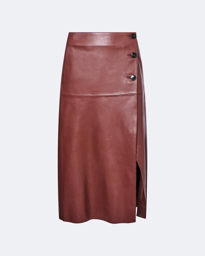 Black Friday - Yves Salomon - Leather wrap skirt - burgundy - front view