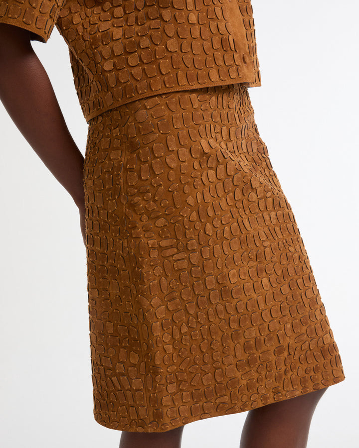 Mid-length skirt in embroidered suede calfskin -Yves Salomon - New spring summer collection