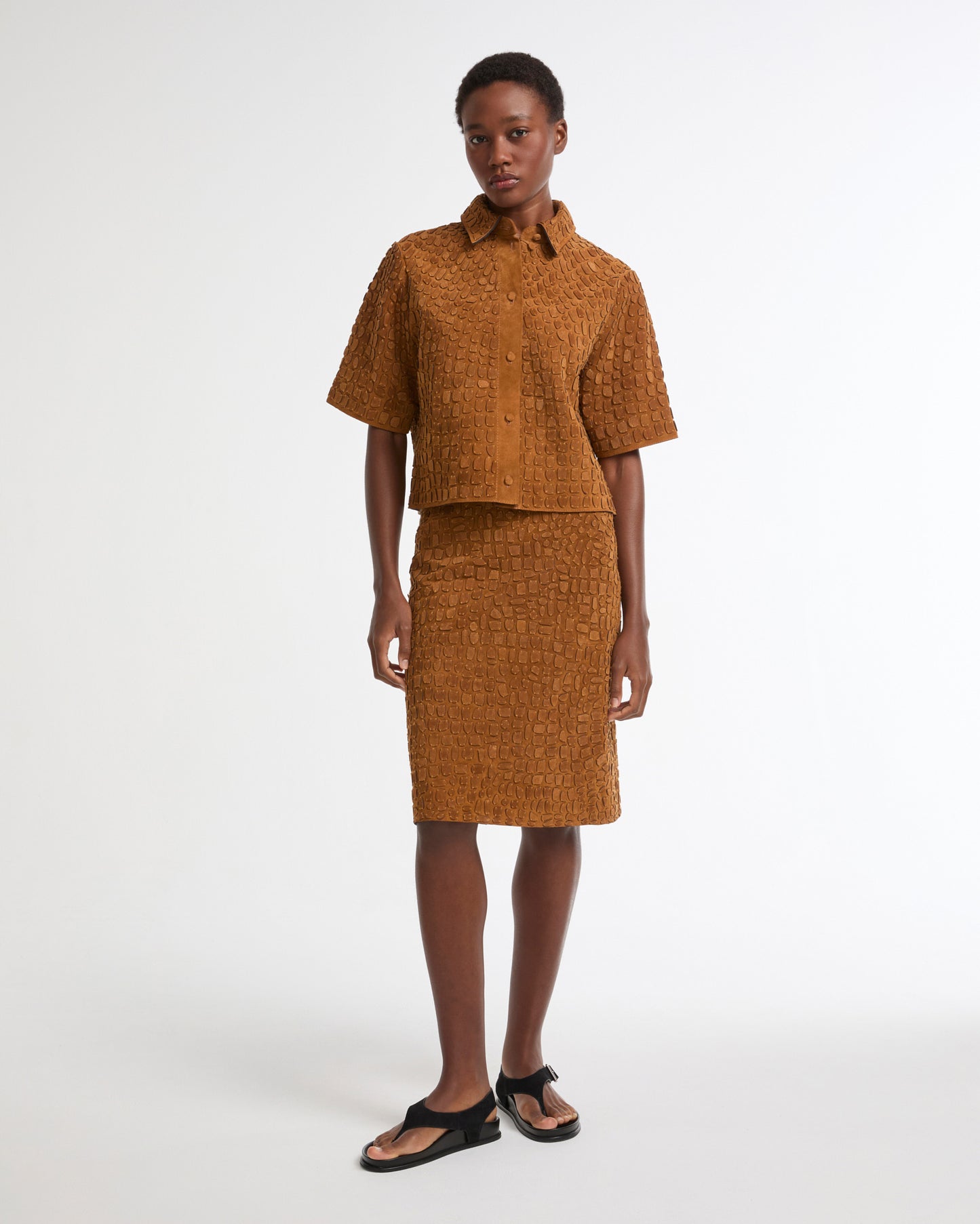 Summer sale - Mid-length skirt in embroidered suede calfskin -Yves Salomon - New spring summer collection