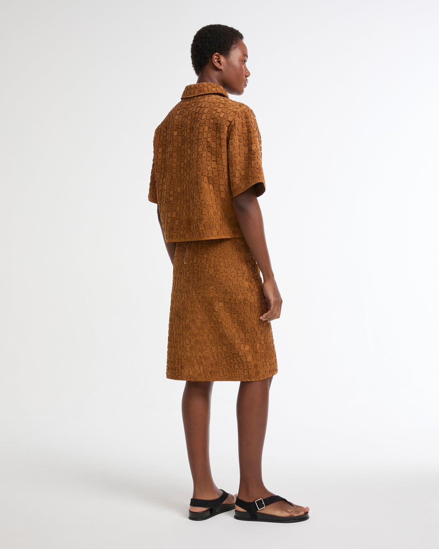 Summer sale - Mid-length skirt in embroidered suede calfskin -Yves Salomon - New spring summer collection