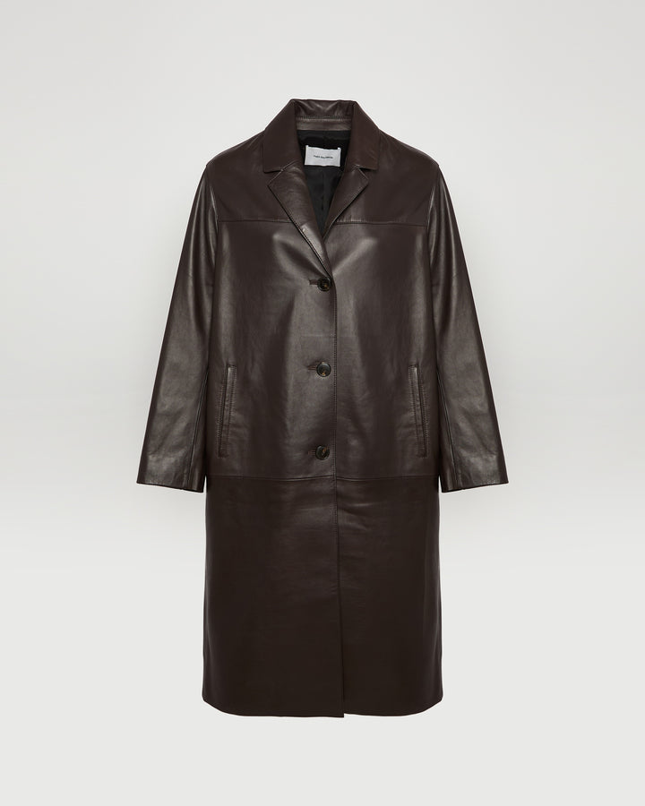 Black Friday - Yves Salomon - Straight leather coat - brown - front view