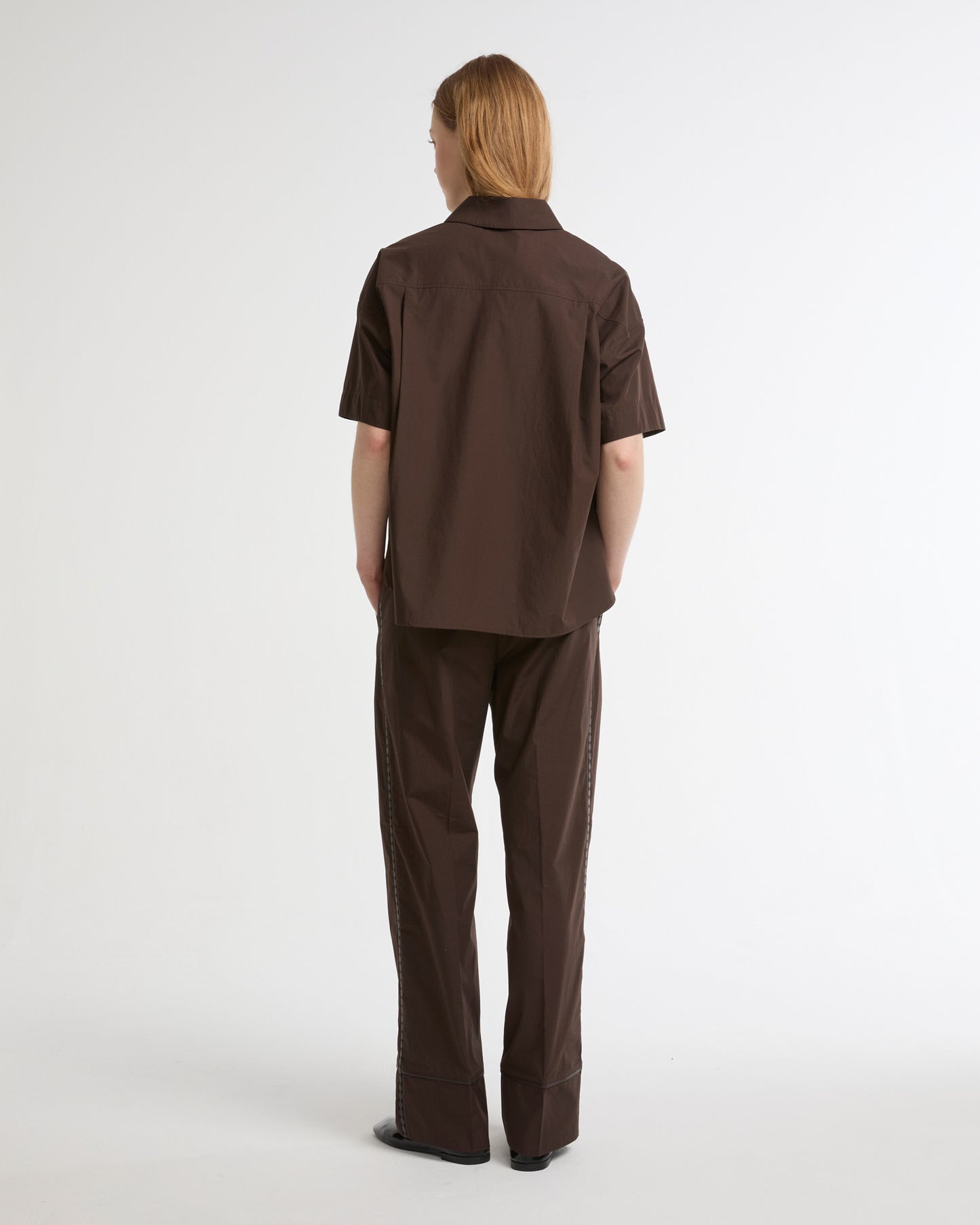 Loose fit poplin trousers with leather details -Yves Salomon - New spring summer collection