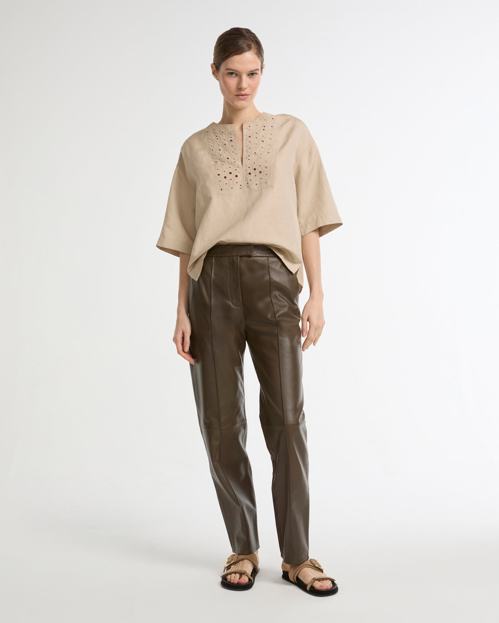 Leather tailored trousers -Yves Salomon - New spring summer collection