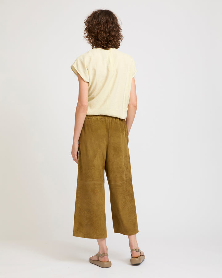 Suede calfskin wide trousers