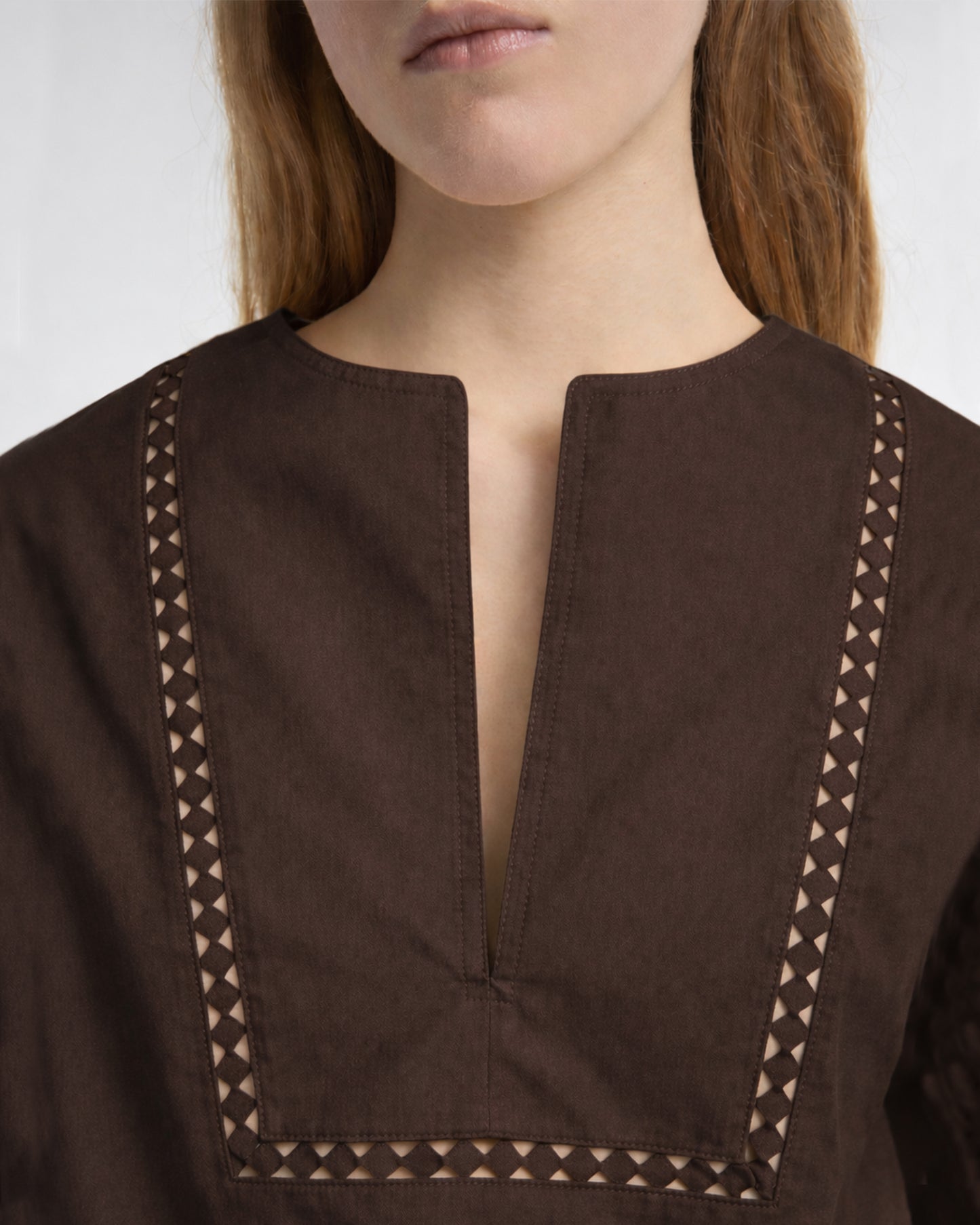 Short sleeve poplin blouse with leather details