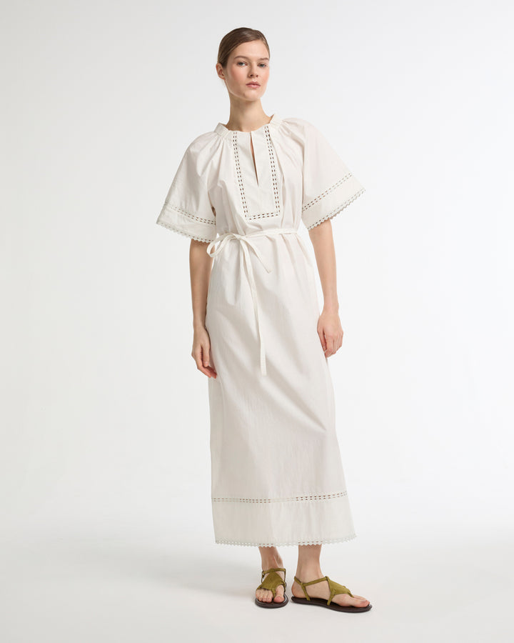 Short sleeve poplin dress with leather details -Yves Salomon - New spring summer collection