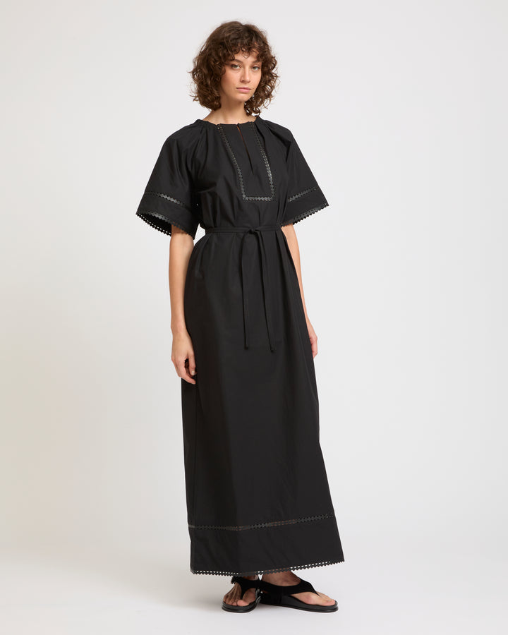 Short sleeve poplin dress with leather details -Yves Salomon - New spring summer collection