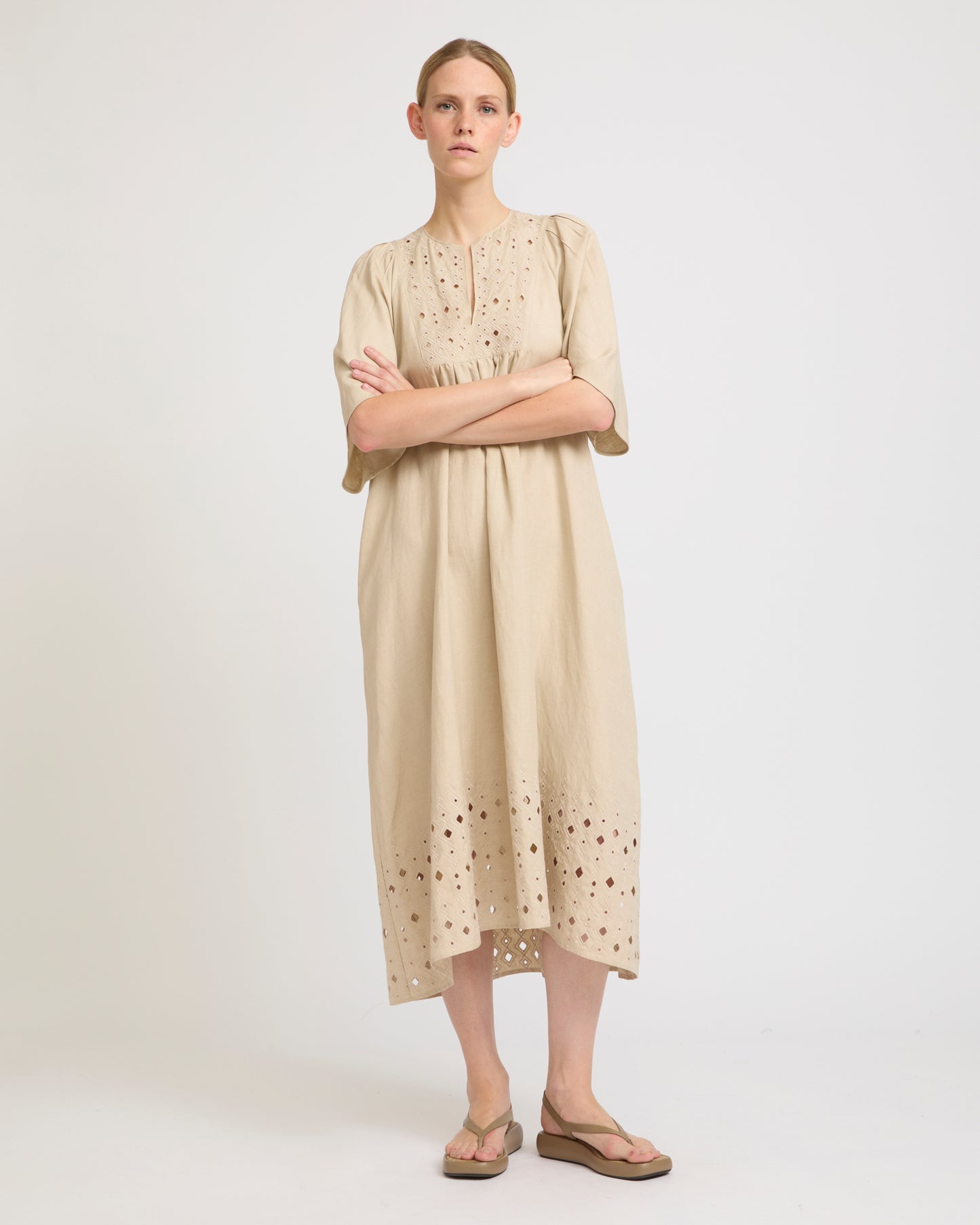 Summer sale - Flowing dress in embroidered linen -Yves Salomon - New spring summer collection