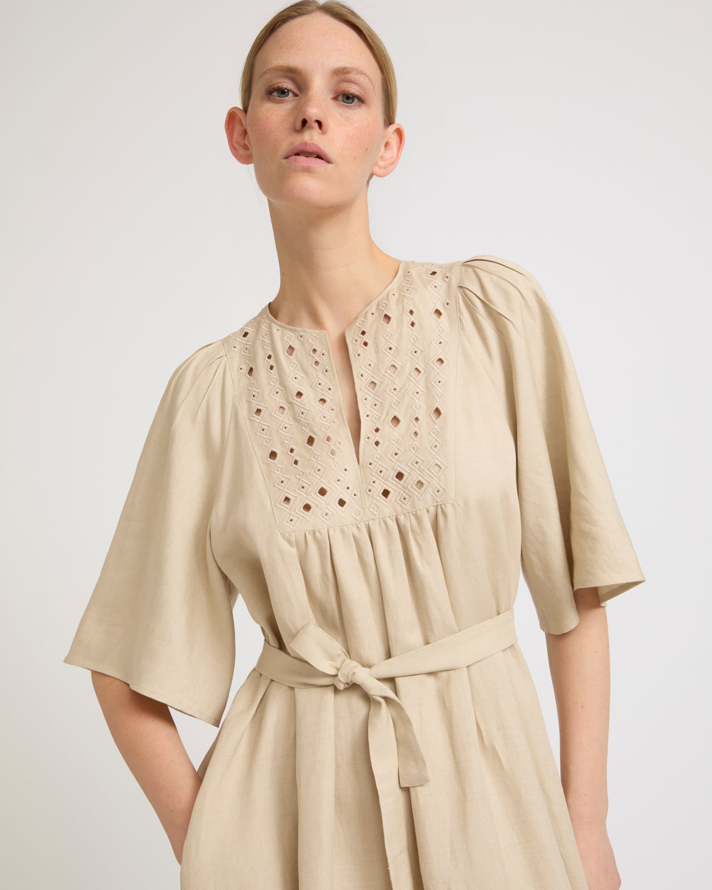 Summer sale - Flowing dress in embroidered linen -Yves Salomon - New spring summer collection