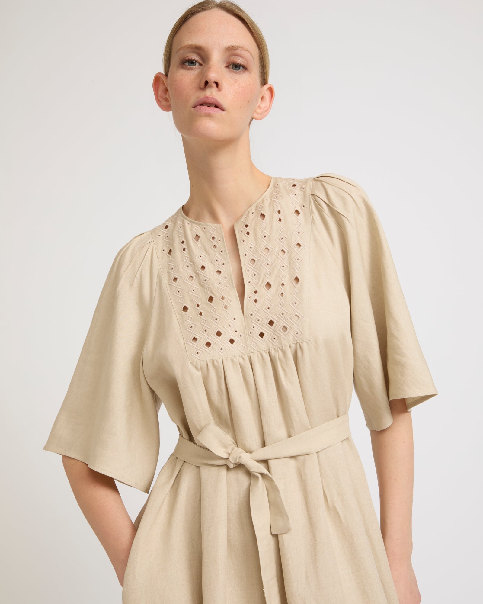 Summer sale - Flowing dress in embroidered linen -Yves Salomon - New spring summer collection
