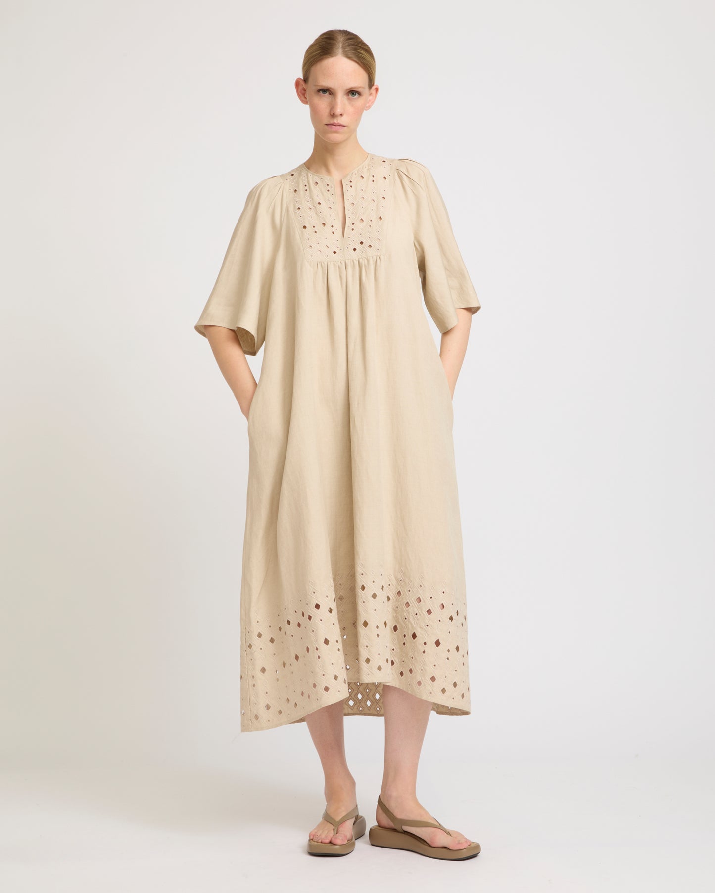 Summer sale - Flowing dress in embroidered linen -Yves Salomon - New spring summer collection