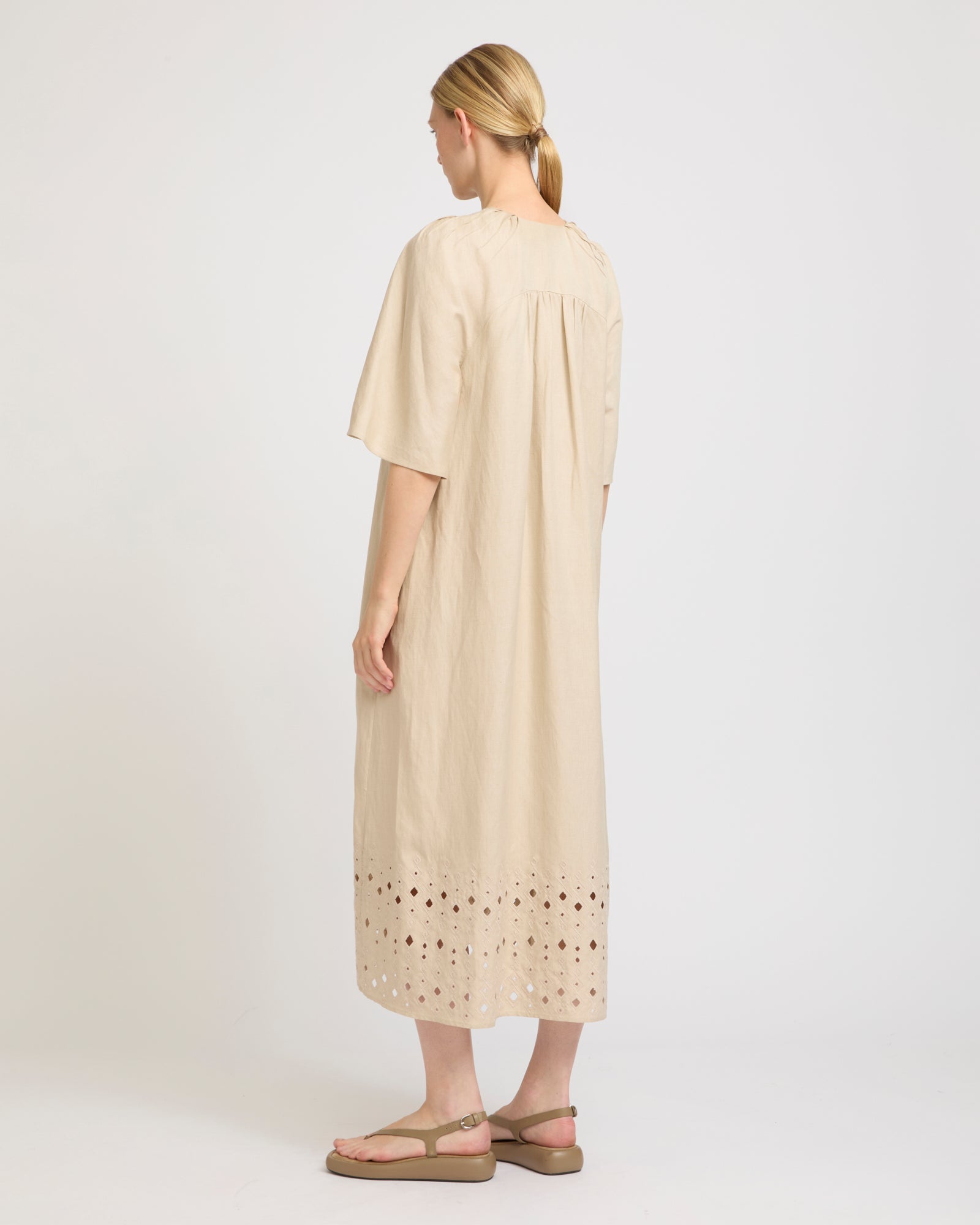 Summer sale - Flowing dress in embroidered linen -Yves Salomon - New spring summer collection