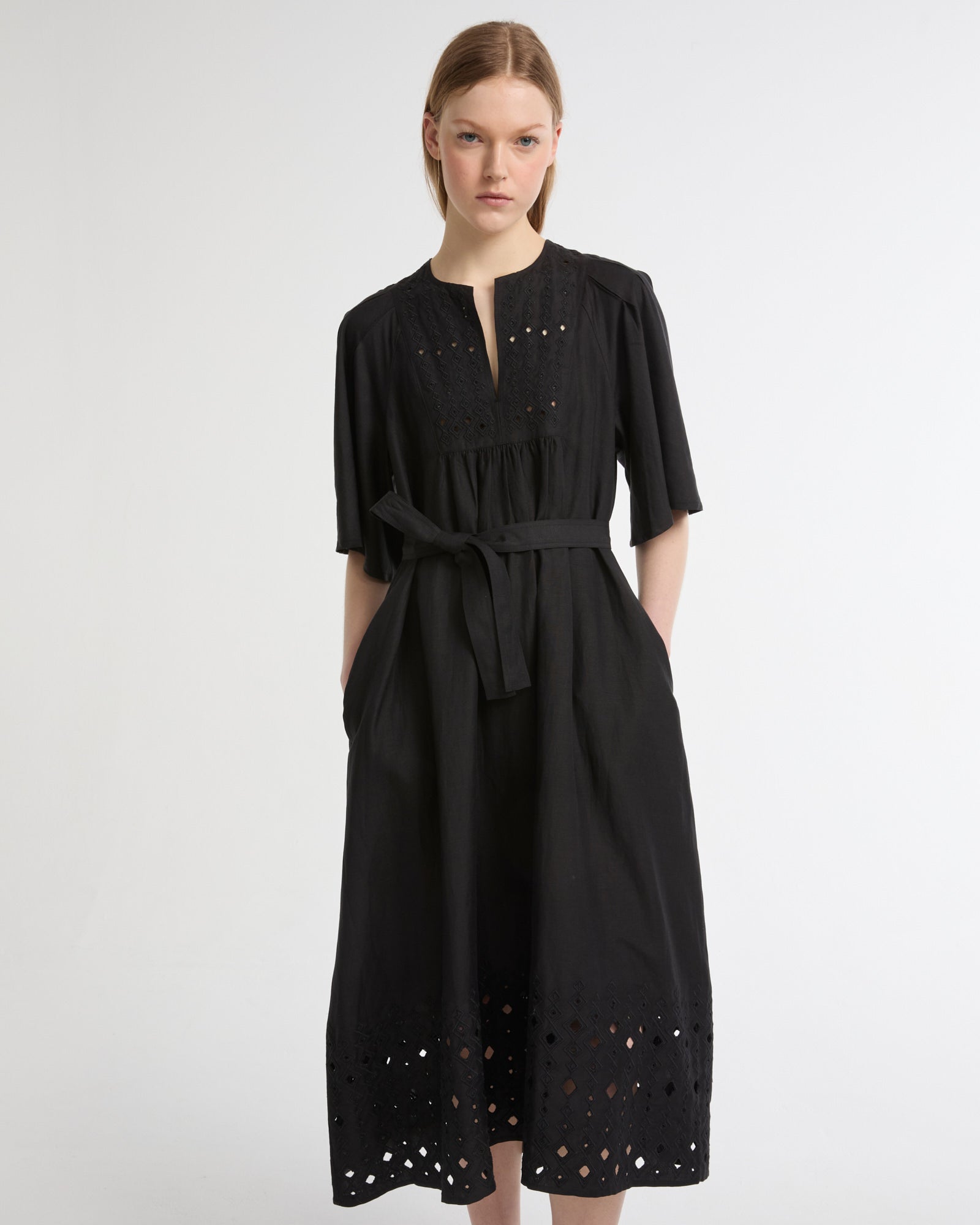 Summer sale - Flowing dress in embroidered linen -Yves Salomon - New spring summer collection