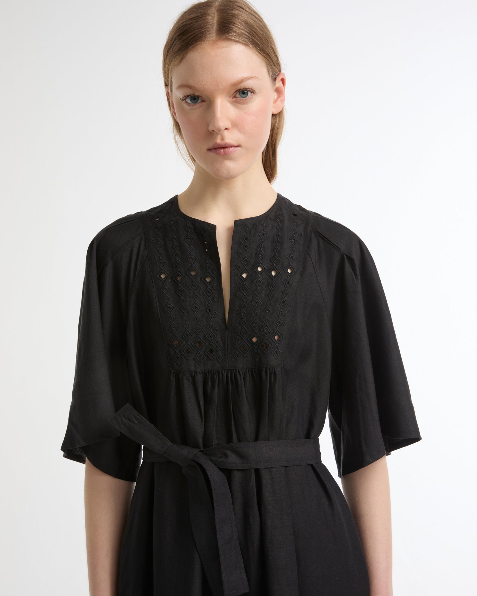Summer sale - Flowing dress in embroidered linen -Yves Salomon - New spring summer collection