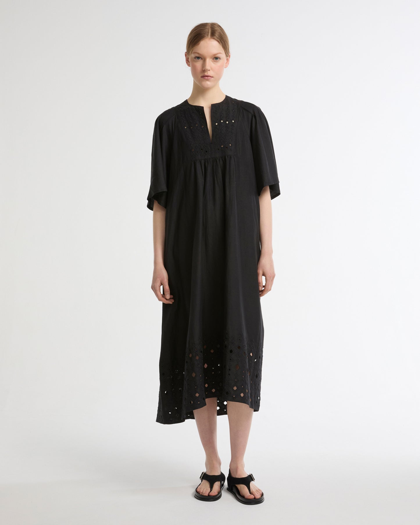 Summer sale - Flowing dress in embroidered linen -Yves Salomon - New spring summer collection