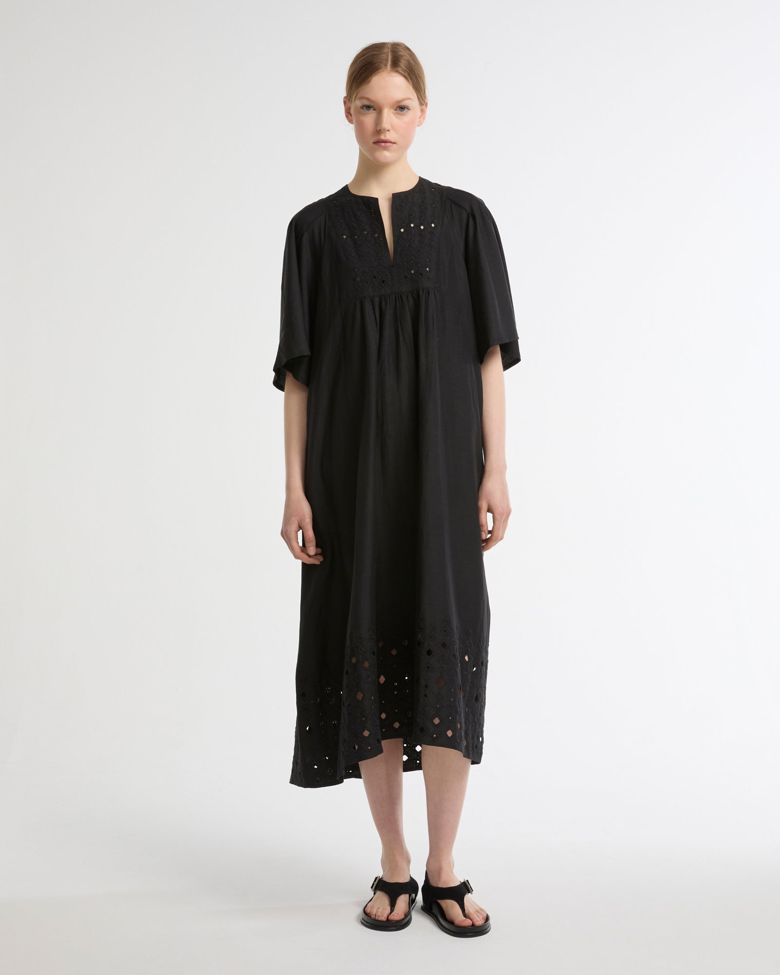Summer sale - Flowing dress in embroidered linen -Yves Salomon - New spring summer collection