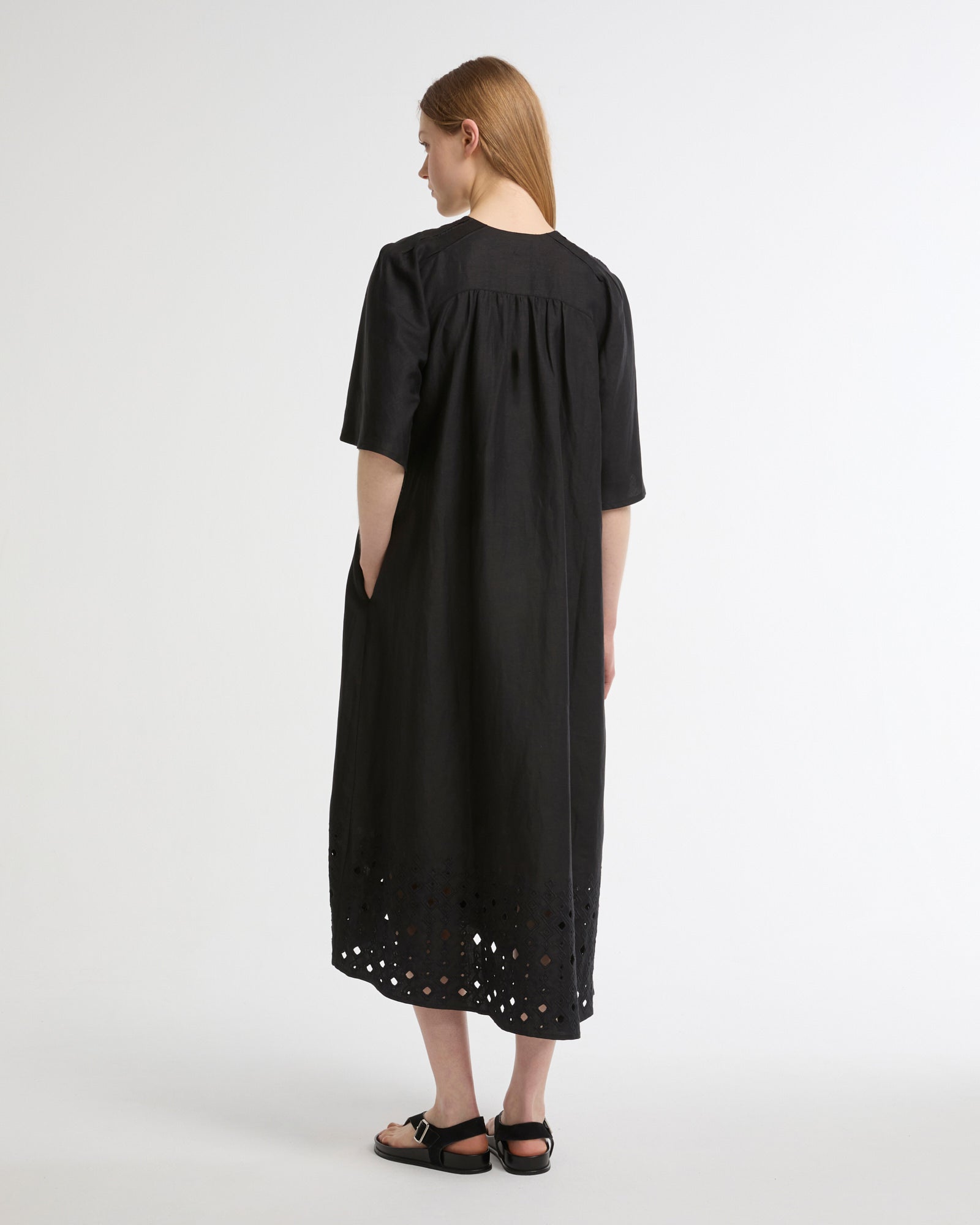 Summer sale - Flowing dress in embroidered linen -Yves Salomon - New spring summer collection