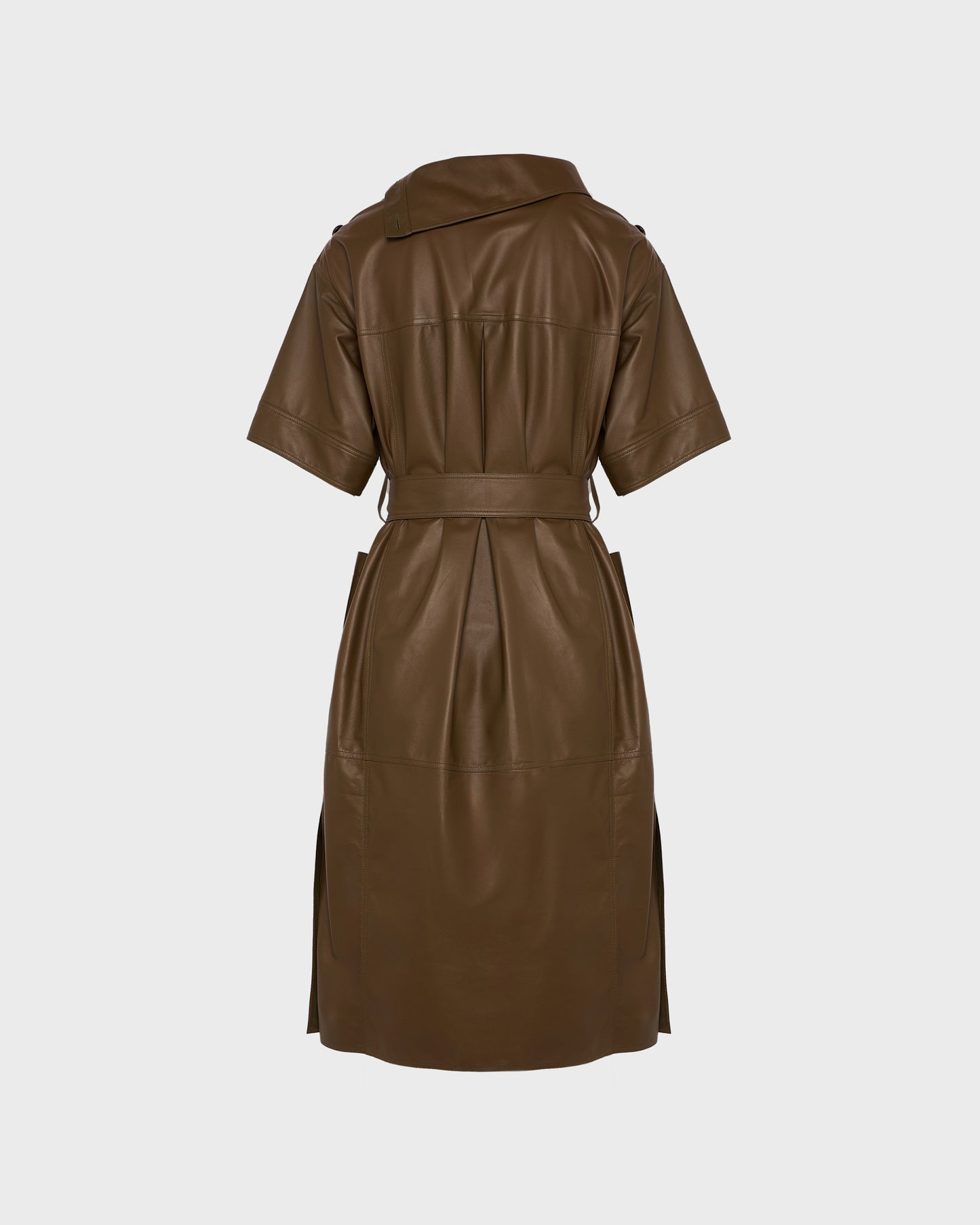 Belted dress with asymmetric leather collar -Yves Salomon - New spring summer collection