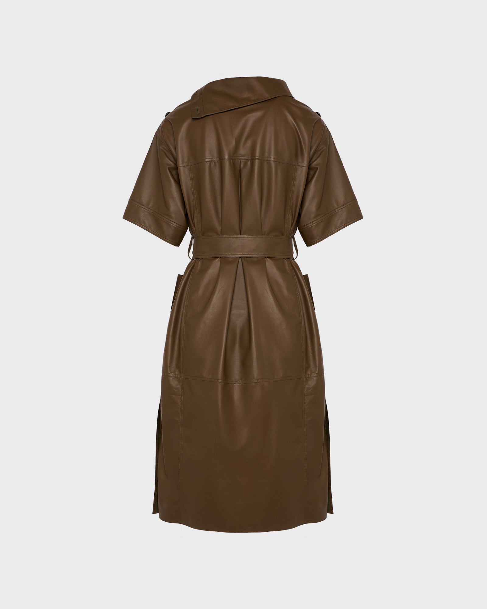 Belted dress with asymmetric leather collar -Yves Salomon - New spring summer collection