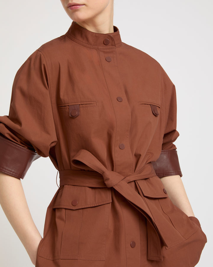 Belted safari jacket in cotton fabric